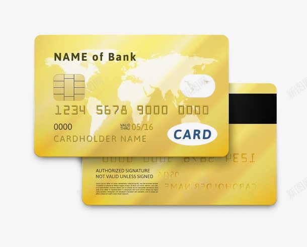 信用卡正反面png免抠素材_新图网 https://ixintu.com 信用卡办理 办理信用卡 支付 正反两面卡片 金色卡片 金融商业 银行服务