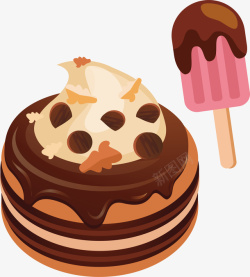 茶歇巧克力蛋糕冰糕手绘可爱甜品高清图片