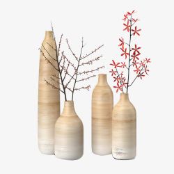 三个日式花瓶米色渐变色日式瓶子高清图片