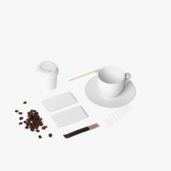 黑色小刀咖啡杯与咖啡豆高清图片