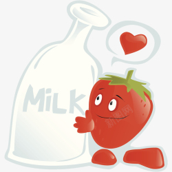 卡通草莓抱着牛奶瓶素材