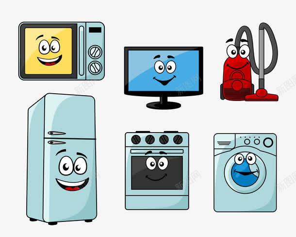 卡通家电png免抠素材_新图网 https://ixintu.com 微波炉 洗衣机 电冰箱 电视机