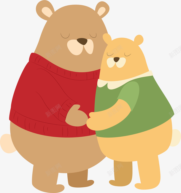 抱着的卡通小熊矢量图ai免抠素材_新图网 https://ixintu.com 动画 动画片 卡通 可爱大熊 抱着小熊的大熊 棕色 矢量图 红色 绿色