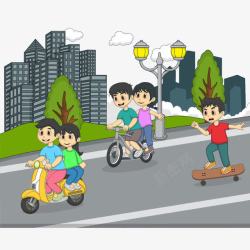卡通自行车骑车的孩子高清图片