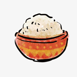 手绘瓷碗大米饭矢量图素材