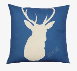 中式床头抱枕蓝色小鹿抱枕高清图片