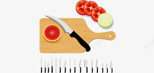 厨房用具png免抠素材_新图网 https://ixintu.com 刀具 厨具 木质菜板 矢量素材