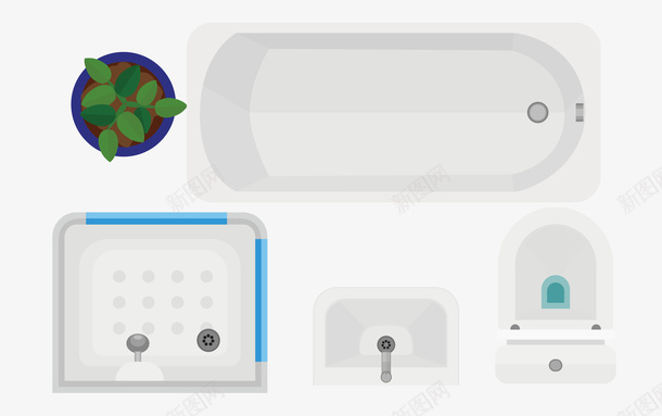 卡通扁平化浴室顶视图png免抠素材_新图网 https://ixintu.com 卡通浴室顶视图 扁平化浴室顶视图 浴室顶视图 浴室顶视图免抠 浴盆 矢量浴室顶视图 绿植 马桶