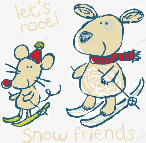 滑雪场景png免抠素材_新图网 https://ixintu.com 小熊 手绘 朋友 滑雪 红色帽子 老鼠 雪橇