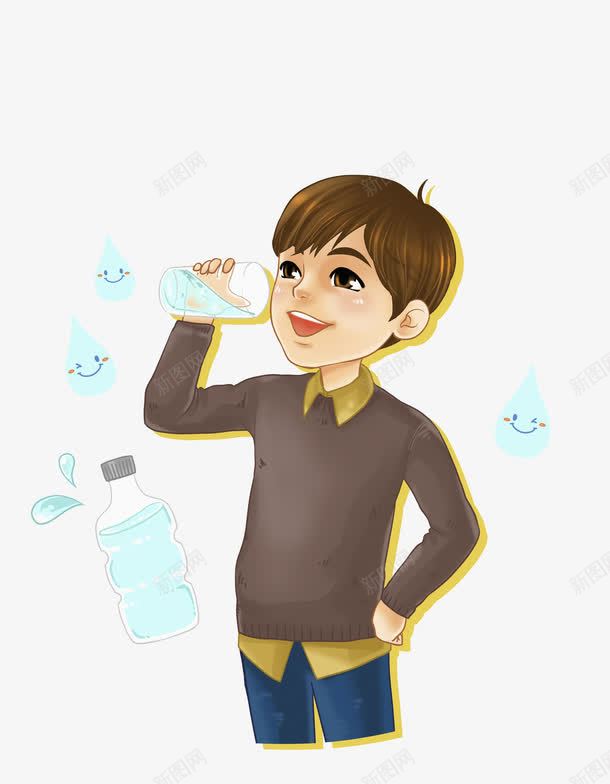 男孩喝水png免抠素材_新图网 https://ixintu.com 卡通 喝水 喝水海报 多喝水 手绘 杯子 水滴 男孩