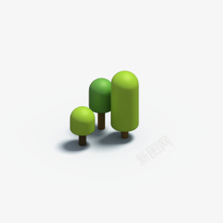支持高清3D三颗可爱的树木模型高清图片
