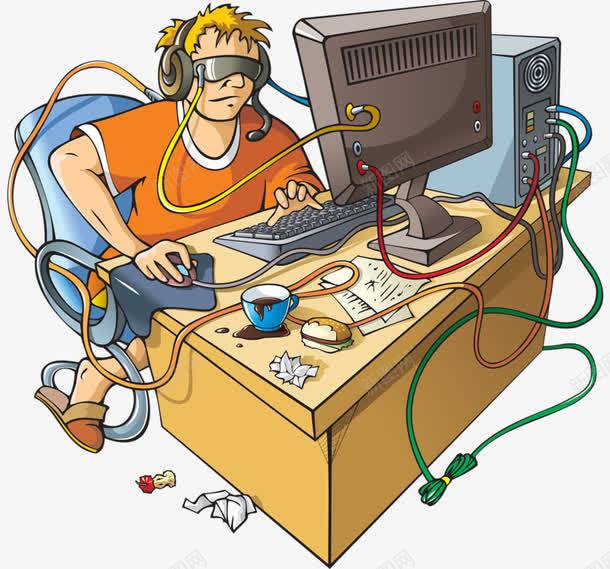 玩游戏的男孩png免抠素材_新图网 https://ixintu.com 手绘 玩游戏 电脑 男孩