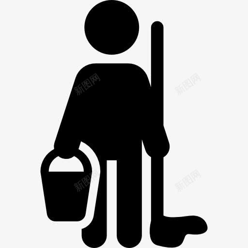清洁图标png_新图网 https://ixintu.com 人的剪影 工作 拖把 拿拖把剪影 提水桶 水桶