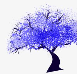 蓝色水彩颜料大树装饰图案素材