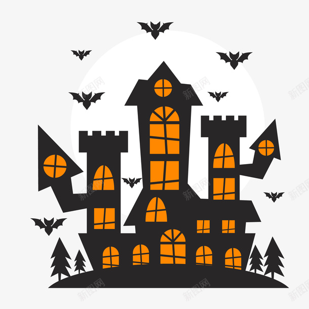 卡通鬼屋城堡png免抠素材_新图网 https://ixintu.com 可怕 吸血鬼 城堡 恐怖 蝙蝠 鬼屋 黑夜