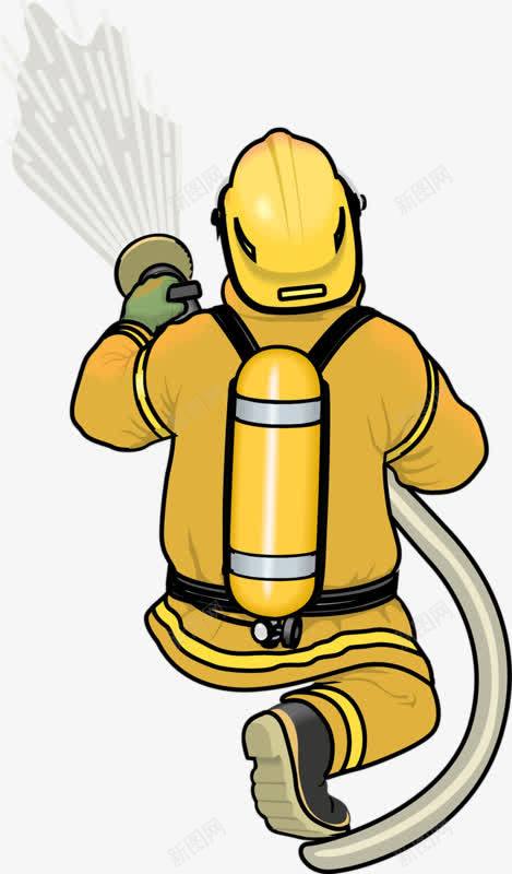 卡通手绘消防员png免抠素材_新图网 https://ixintu.com 卡通消防员救援 消防员 灭火器 英雄 黄色衣服