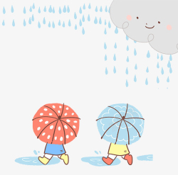 雨滴插图可爱卡通插图下雨天走在路上的孩高清图片