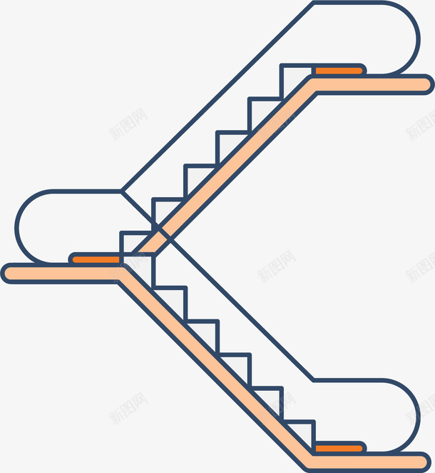 两层楼上下扶梯矢量图图标ai_新图网 https://ixintu.com 卡通图标 台阶 手扶梯 楼梯 橙色 电梯 矢量图 自动扶梯 阶梯