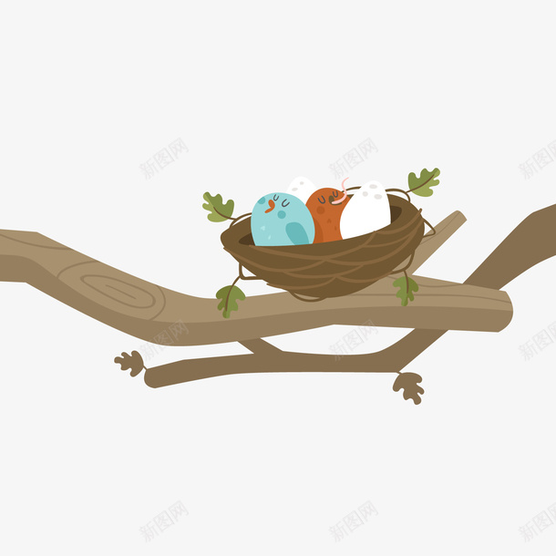 卡通树枝上的鸟窝png免抠素材_新图网 https://ixintu.com 动物 卡通树枝 卡通鸟窝 背景装饰 鸟的庇护所 鸟蛋