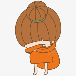 橙色女孩卡通蹲着哭泣的女孩高清图片