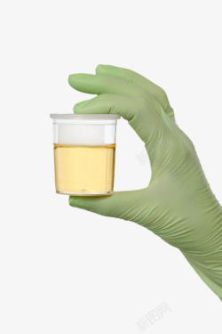 保护手套戴着绿色手套拿着尿液高清图片