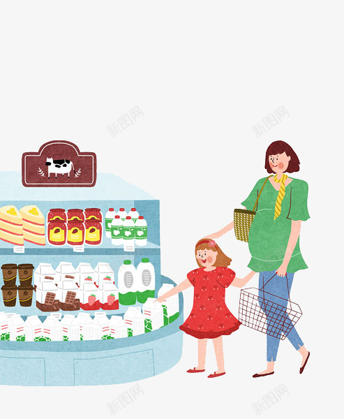 陪女儿逛超市的母亲png免抠素材_新图网 https://ixintu.com 亲情 卡通手绘 母亲 照顾 照顾孩子 购物 逛超市 陪伴 陪伴关怀