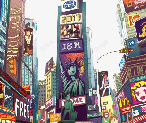卡通纽约时代广场街景png免抠素材_新图网 https://ixintu.com 卡通 时代广场 纽约 街景