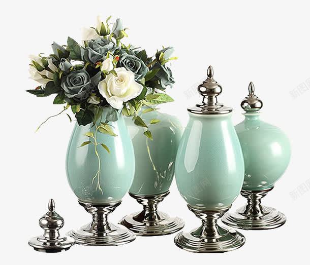 绿色整套花瓶png免抠素材_新图网 https://ixintu.com 复古花瓶 插花海报 整套花器 欧式花瓶 绿色花瓶 花瓶