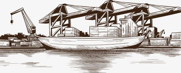 港口吊船png免抠素材_新图网 https://ixintu.com 出海 复古 手绘 运输 集装箱船
