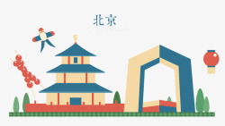北京前门糖葫芦卡通版手绘的北京景色高清图片