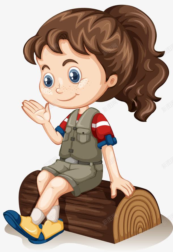 卡通人物png免抠素材_新图网 https://ixintu.com 单马尾 卡通 坐着的小女孩 坐着的小朋友 扎马尾的小女孩 木头