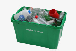 不可丢弃用绿色大桶装着的大量空瓶子实物高清图片