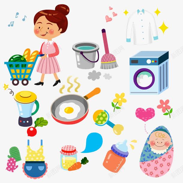 家庭主妇家务png免抠素材_新图网 https://ixintu.com 家务 照顾婴儿 煮饭 衣物清洁
