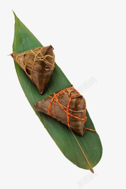 天然椰棕粽子叶上面的粽子高清图片
