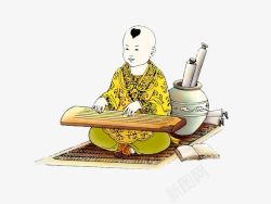中国风书童卡通弹琴的书童高清图片