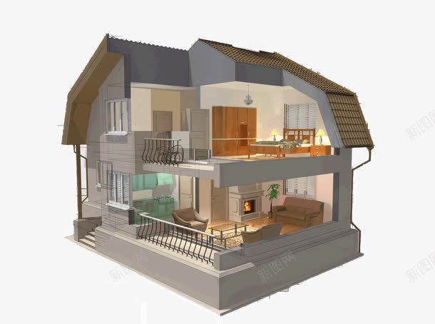 住宅剖面图png免抠素材_新图网 https://ixintu.com 住宅 剖面图 建筑 房屋