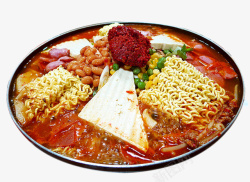 红色年糕汤大份年糕拉面火锅高清图片