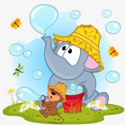 吹泡泡的大象和小女孩大象与老鼠高清图片