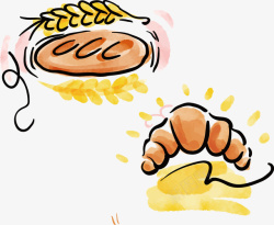 土法烤制面包手绘牛角面包高清图片