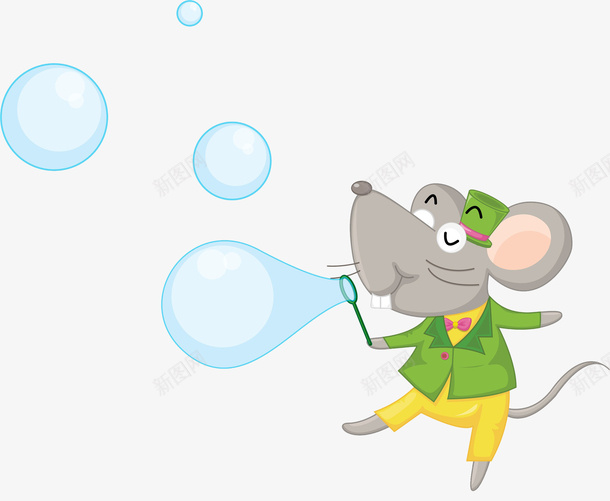 卡通吹泡泡的老鼠png免抠素材_新图网 https://ixintu.com 创意的 动物 卡通 可爱的 插图 老鼠 高兴地