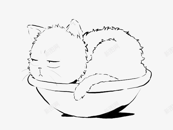 手绘猫咪图标png_新图网 https://ixintu.com 卡通 填色练习 手绘 猫咪 线稿 黑白