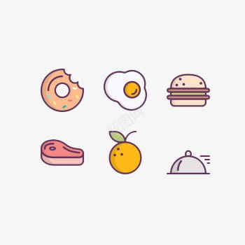 日常生活小图标png_新图网 https://ixintu.com 橙子 汉堡包 煎蛋 牛排 甜甜圈 餐盘