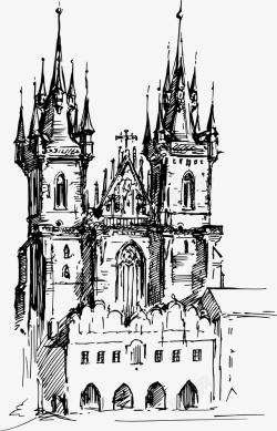教堂插图手绘速写城市教堂插图高清图片