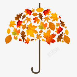 创意秋分落叶装饰创意秋季树叶雨伞高清图片