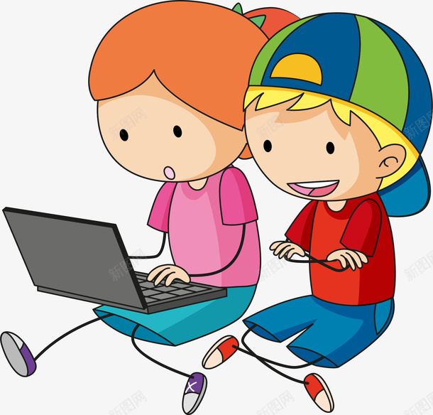 卡通上网玩电脑的小孩png免抠素材_新图网 https://ixintu.com 上网 卡通 可爱儿童 小孩 玩电脑 矢量图案 网民
