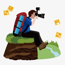 男青年旅游摄影插画背包旅游休闲度假摄影高清图片