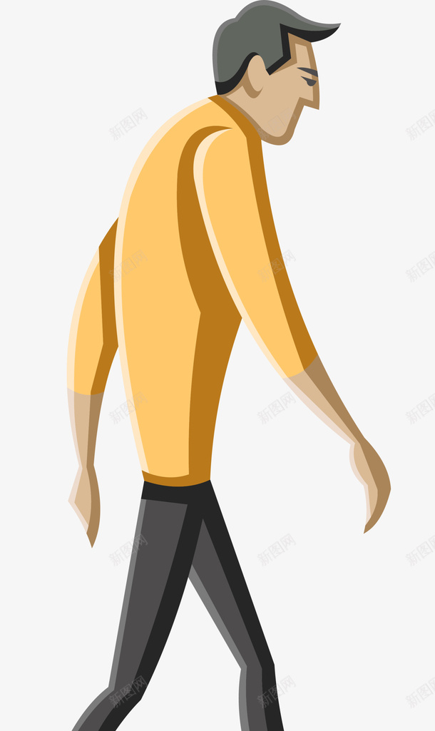走路的男人人物插画png免抠素材_新图网 https://ixintu.com 人物插画 人站立全身侧面 帅气男人 行走 走路的男人 踱步 黄色衣服 黑色裤子