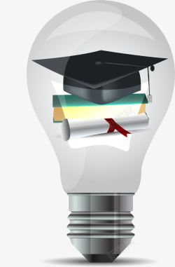 毕业证硕士帽和灯泡元素图标高清图片