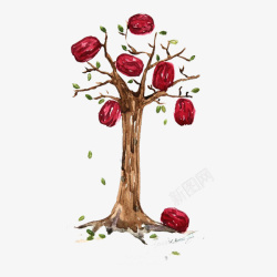 大枣设计手绘树叶彩色红枣大枣高清图片