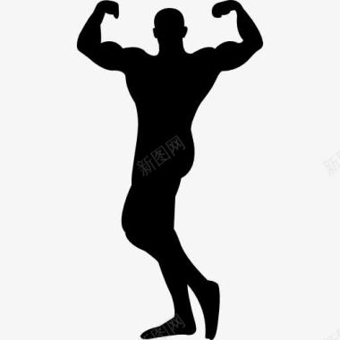 男性健美的肌肉轮廓图标图标